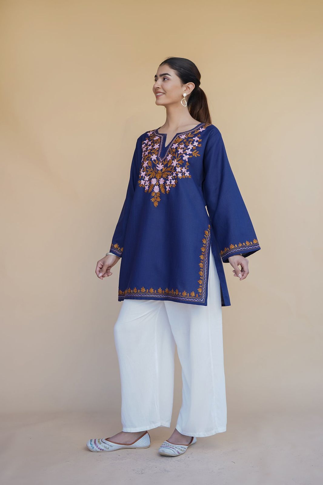 Kashmiri Aari Work Cotton Kurta – Royal Blue