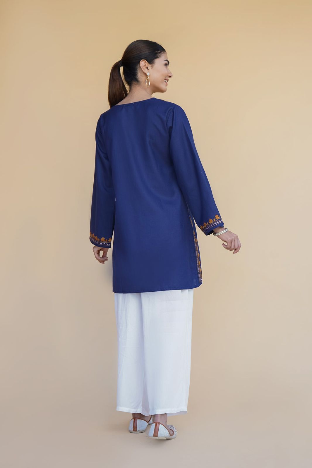 Kashmiri Aari Work Cotton Kurta – Royal Blue