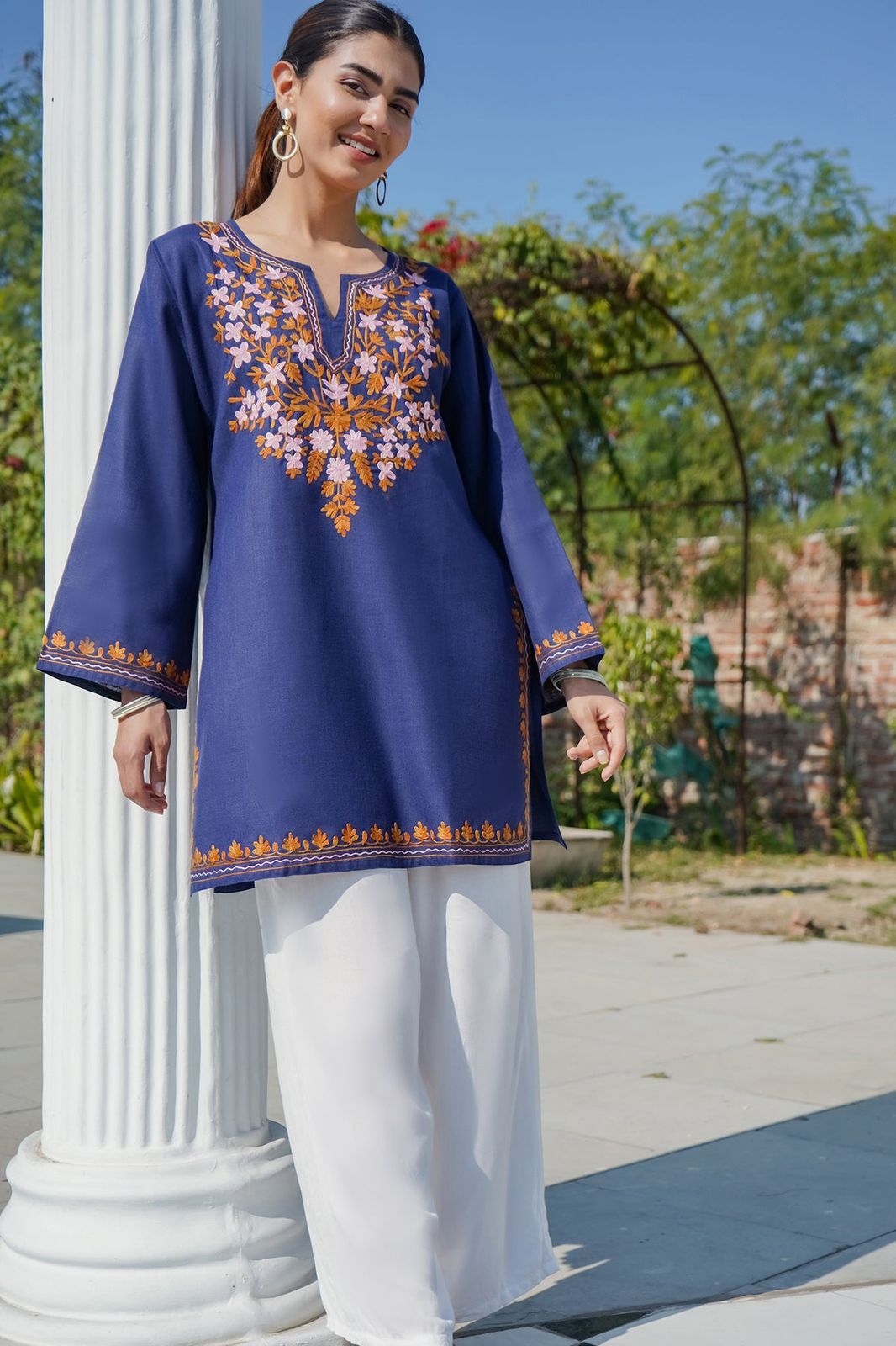 Kashmiri Aari Work Cotton Kurta – Royal Blue