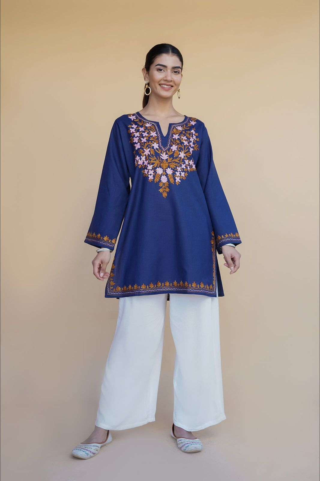 Kashmiri Aari Work Cotton Kurta – Royal Blue
