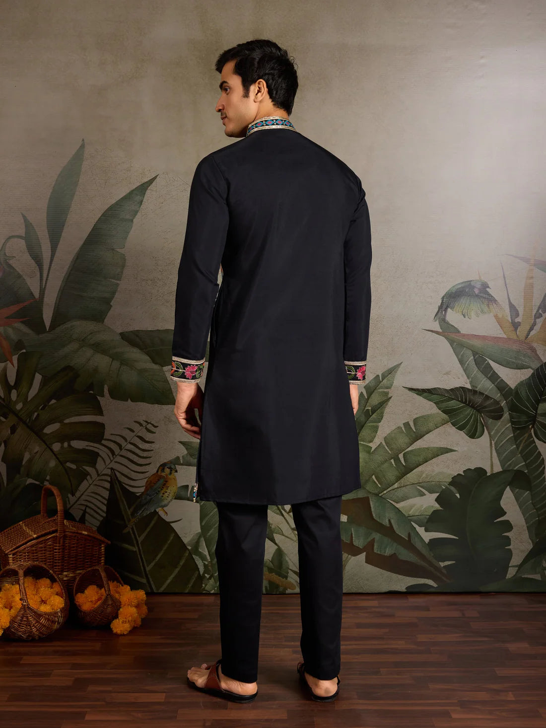 Black Viscose Silk Kurta with Multicolor Thread Embroidery – Festive & Ethnic Wear