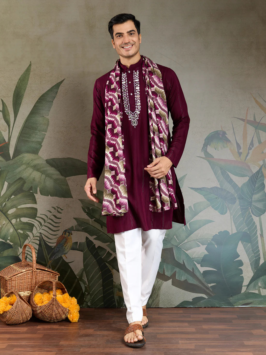 Royal Purple Viscose Kurta with Mirror Work