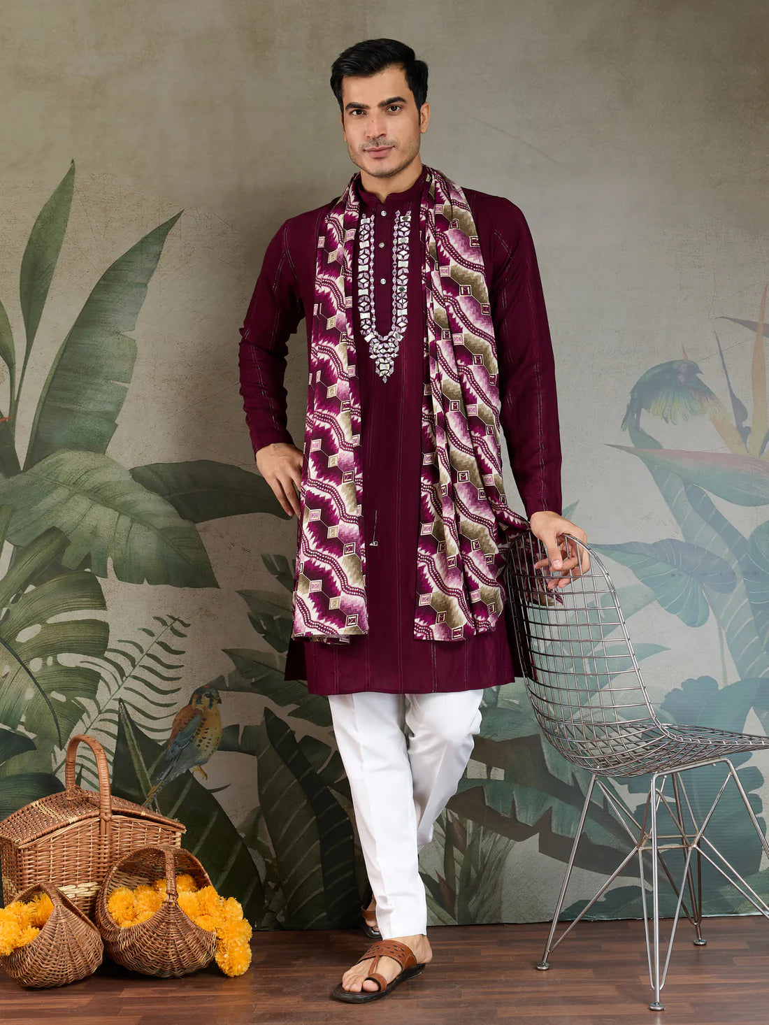 Royal Purple Viscose Kurta with Mirror Work