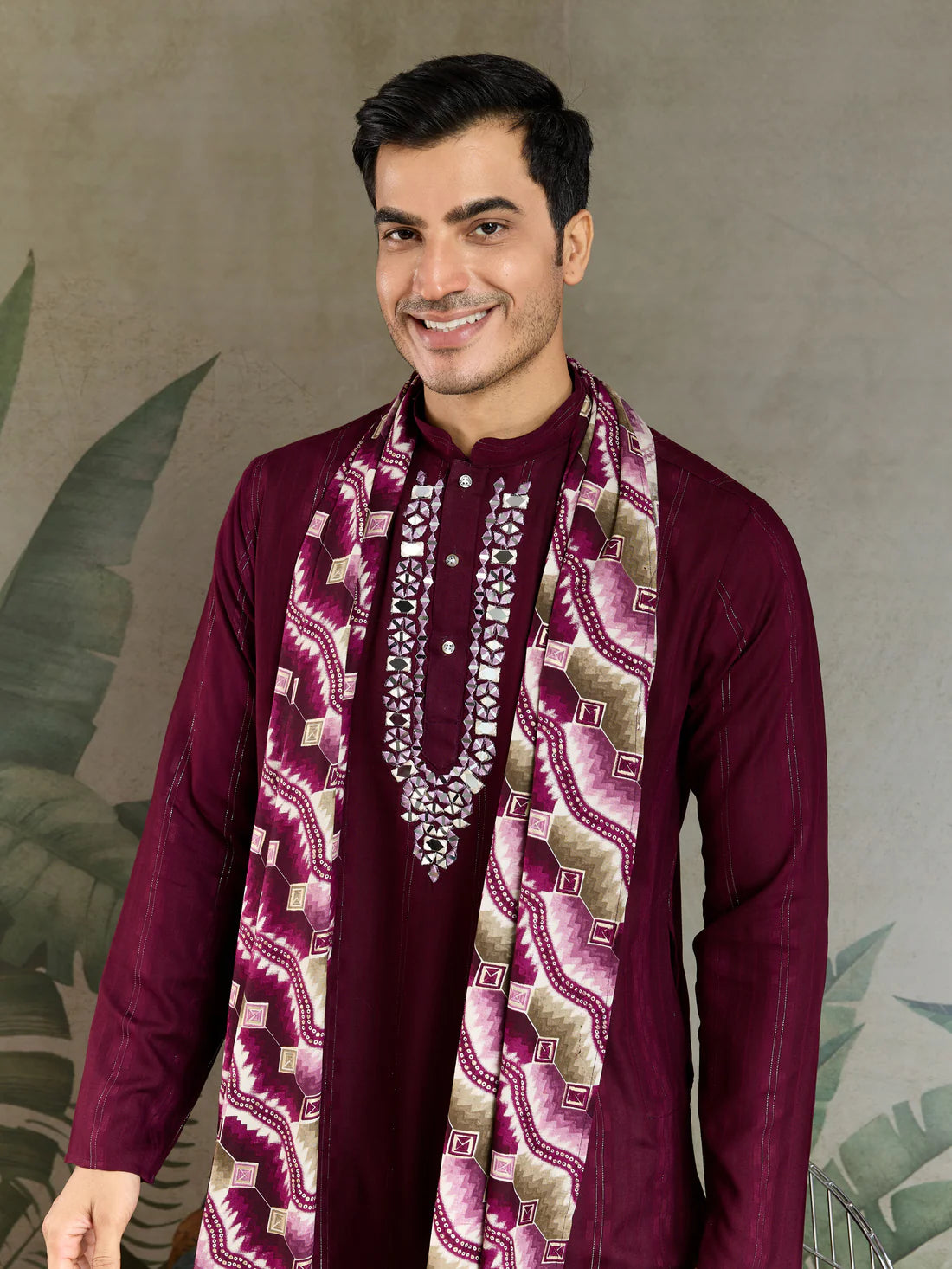 Royal Purple Viscose Kurta with Mirror Work
