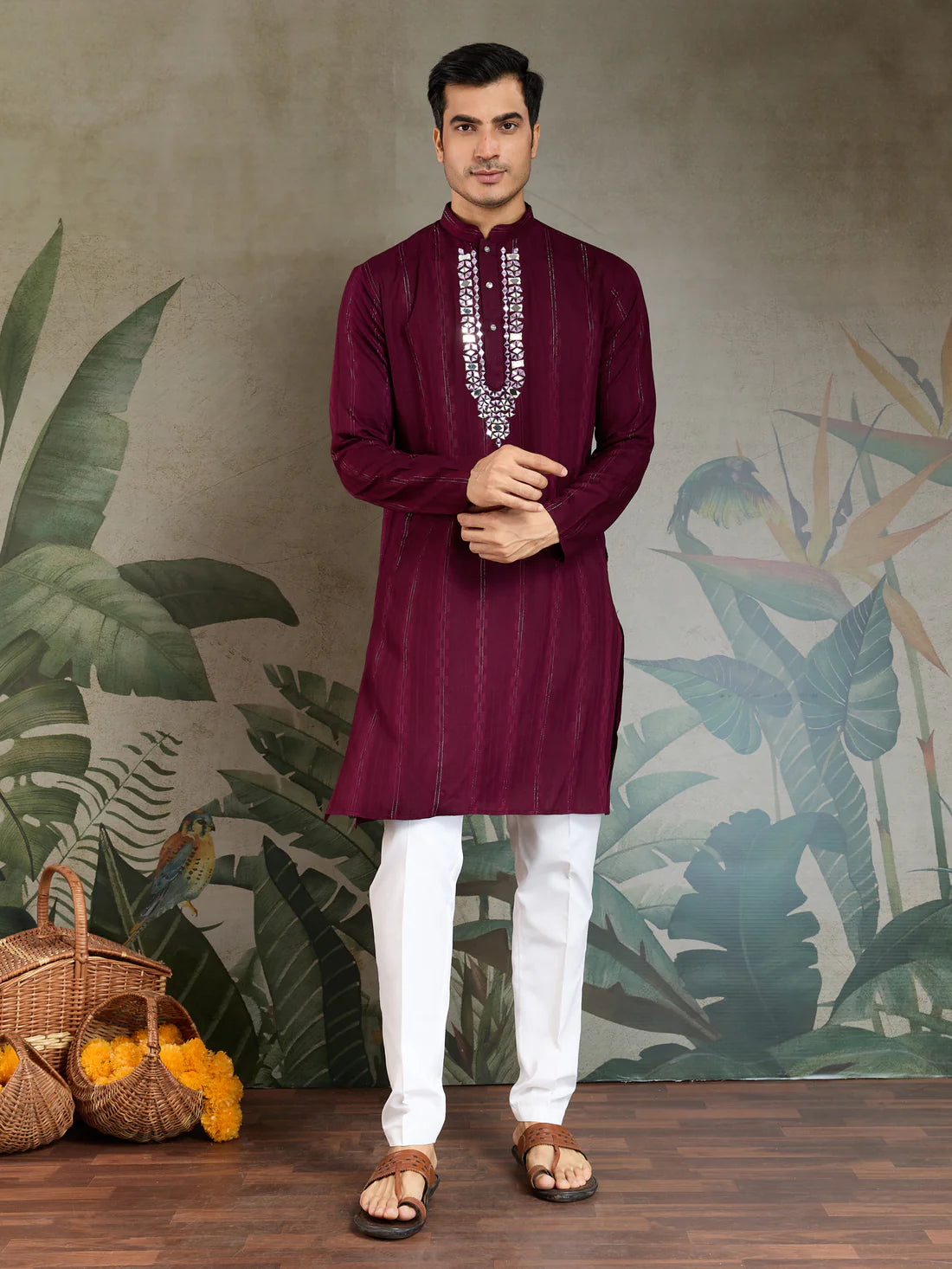 Royal Purple Viscose Kurta with Mirror Work