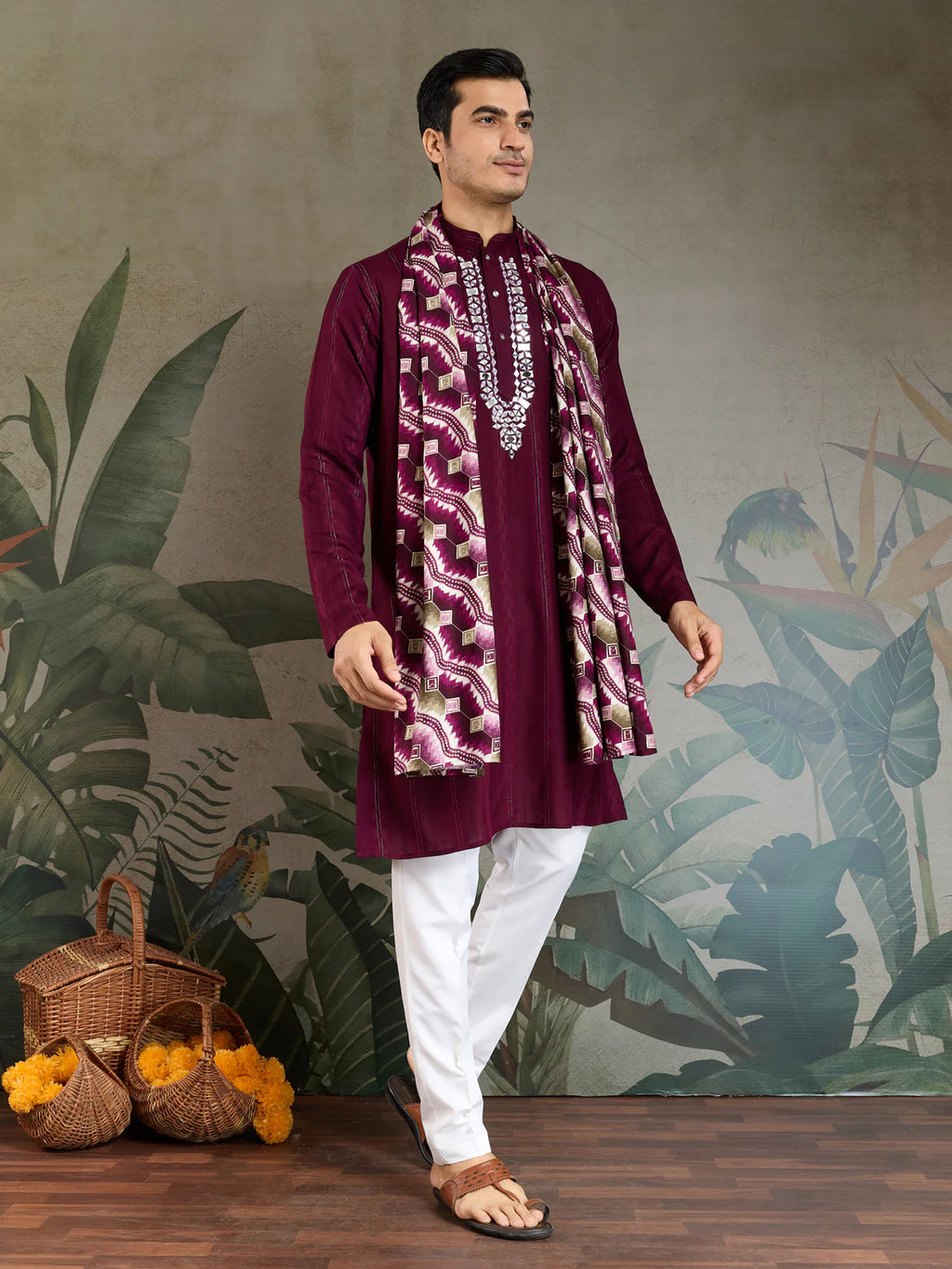 Royal Purple Viscose Kurta with Mirror Work