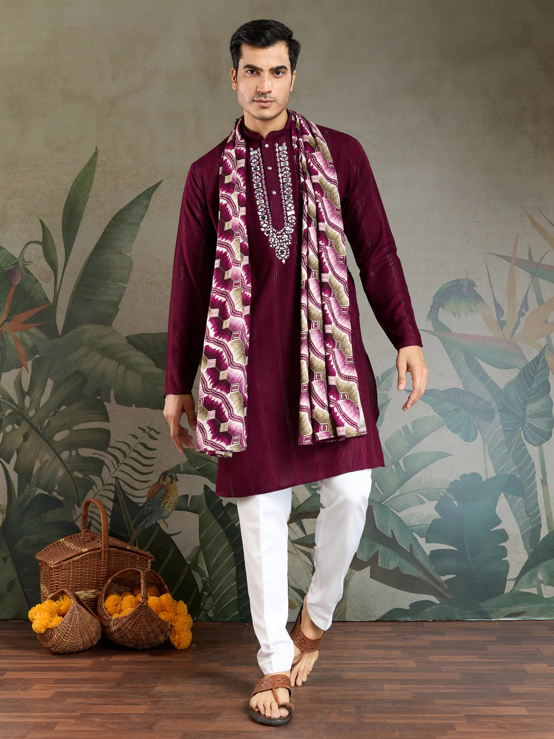 Royal Purple Viscose Kurta with Mirror Work