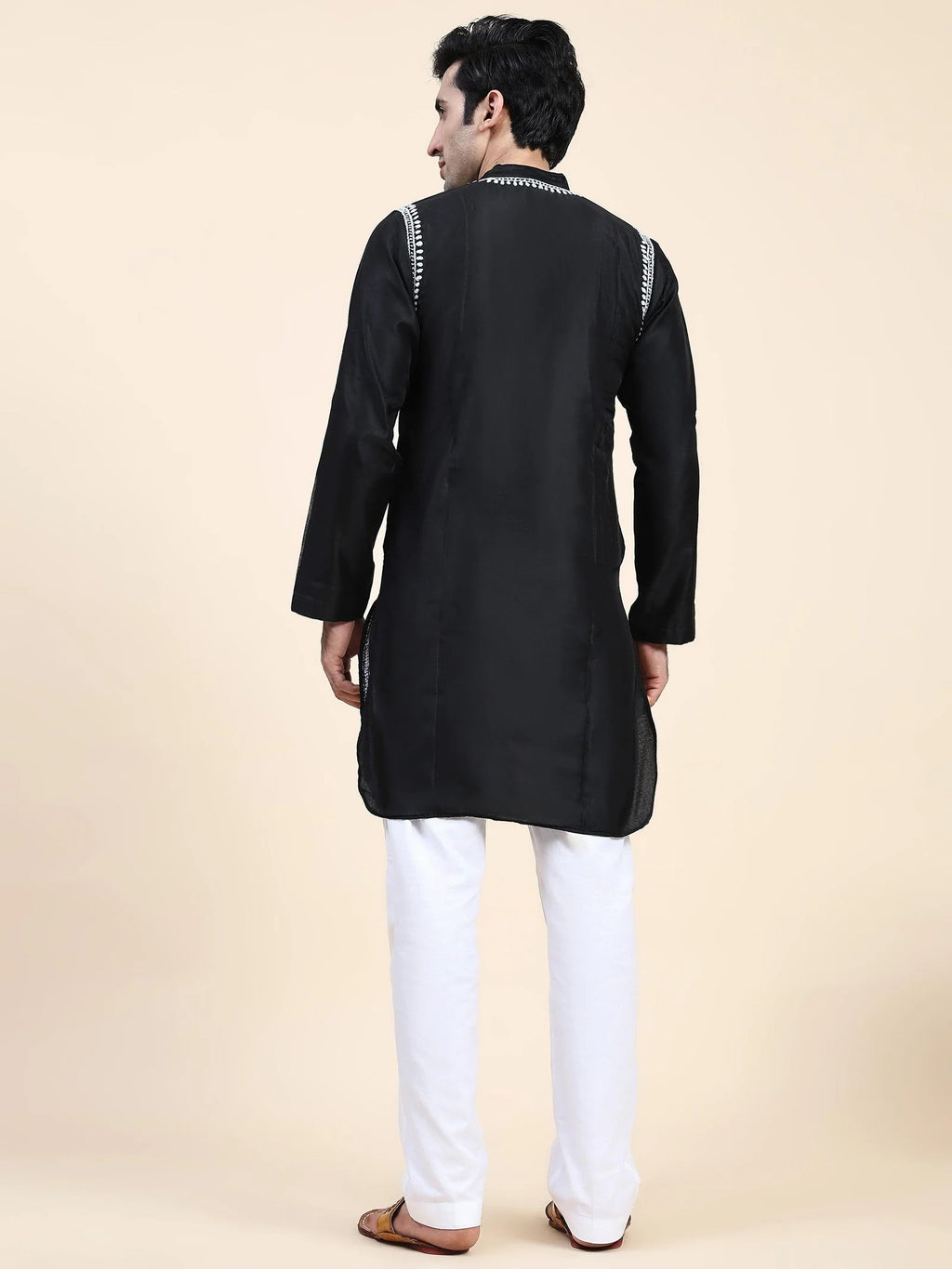 Men's Chikankari Kurta in Chanderi Silk - Black