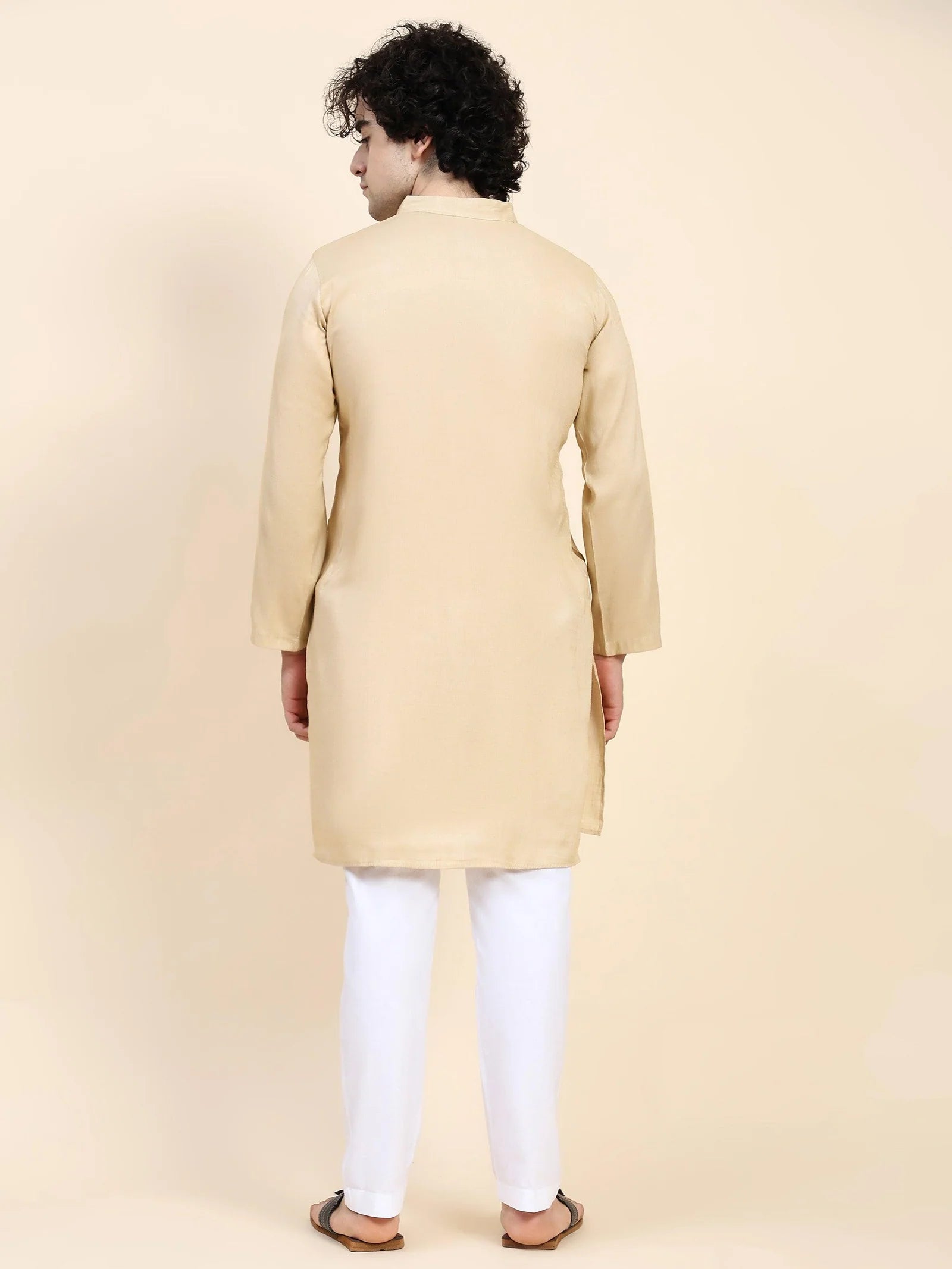 Men's Chikankari Kurta in Cotton Silk Blend - Beige