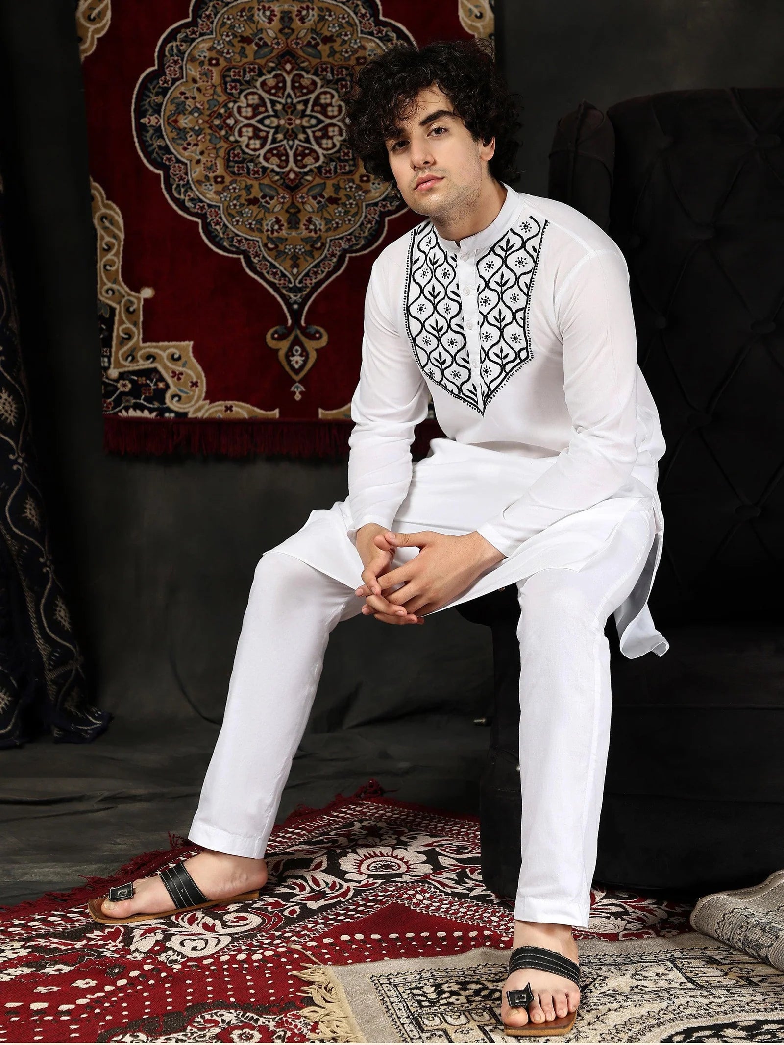 Men's Chikankari Kurta in Rayon Cotton - White