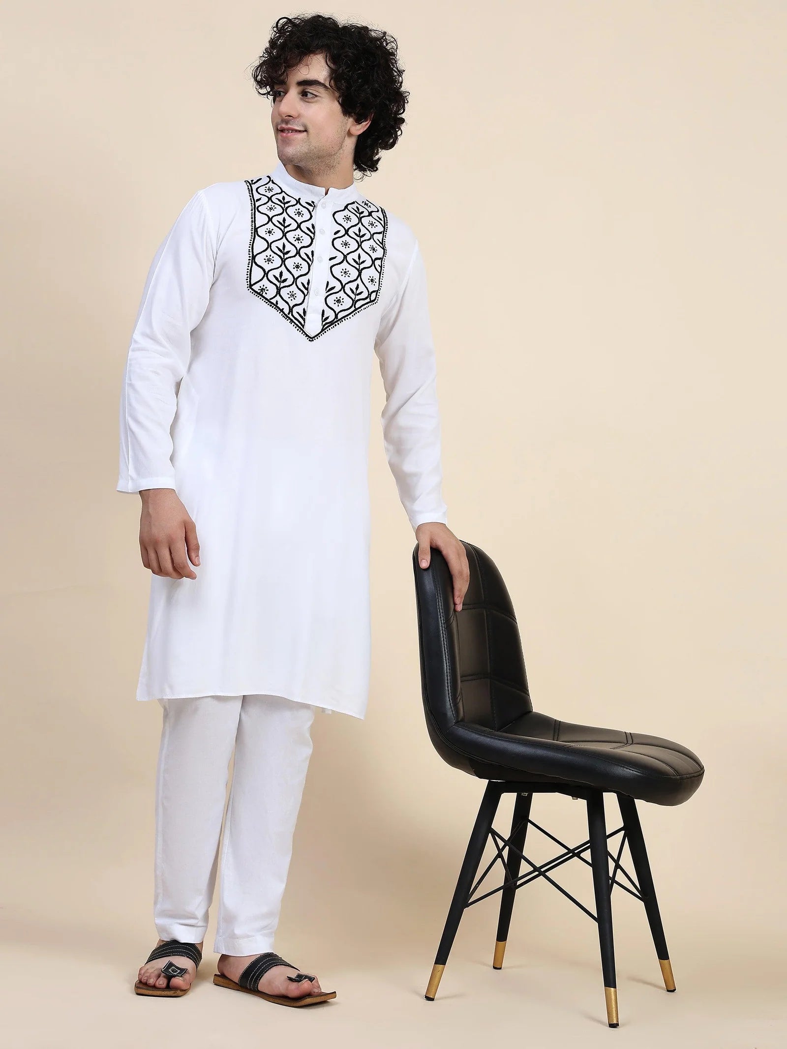 Men's Chikankari Kurta in Rayon Cotton - White