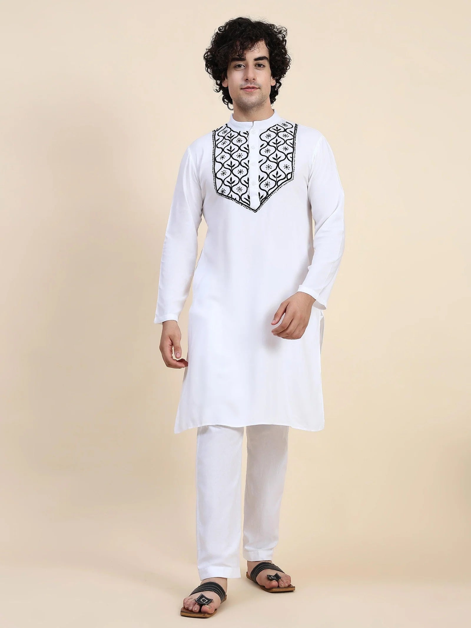 Men's Chikankari Kurta in Rayon Cotton - White