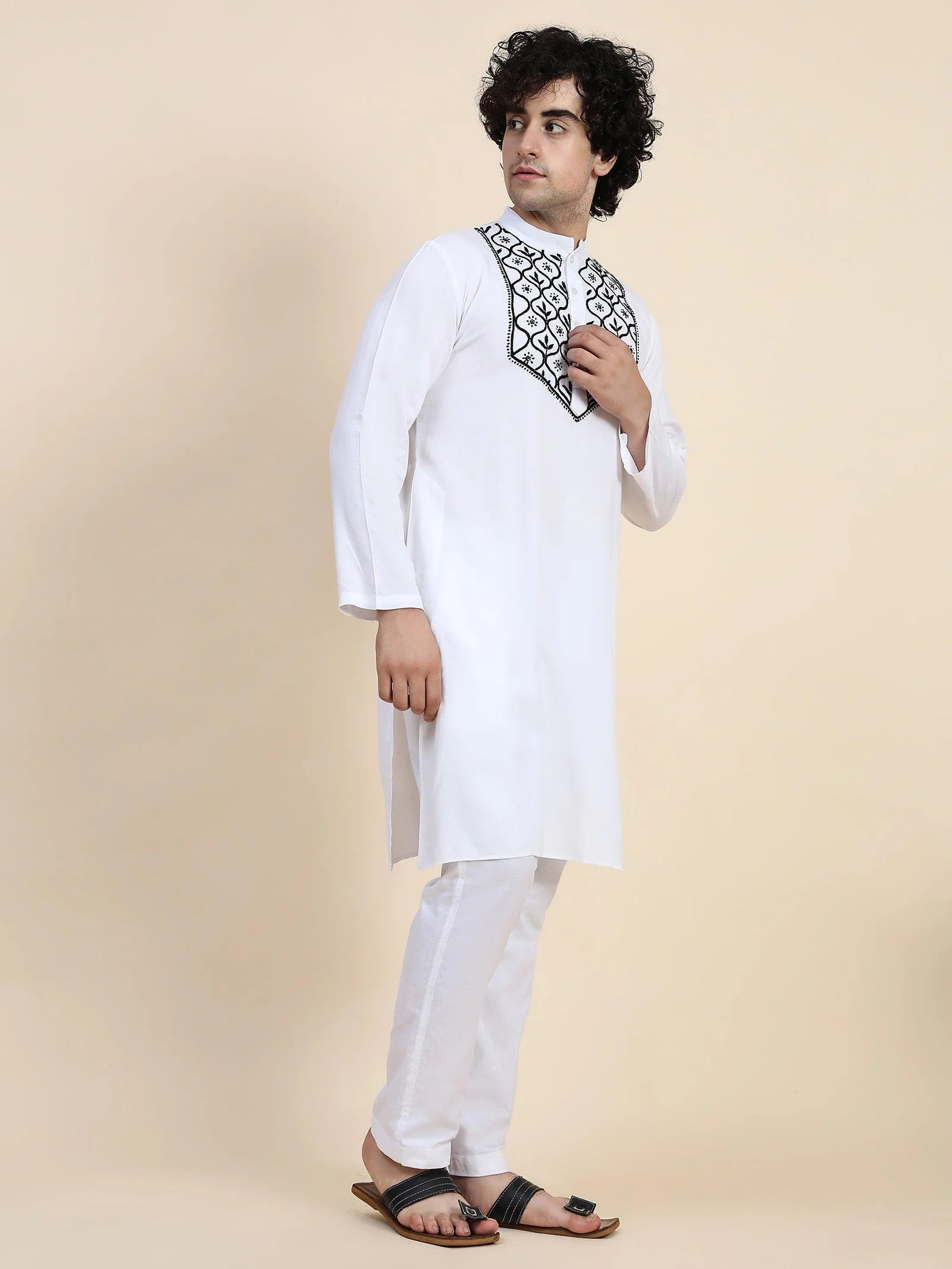 Men's Chikankari Kurta in Rayon Cotton - White