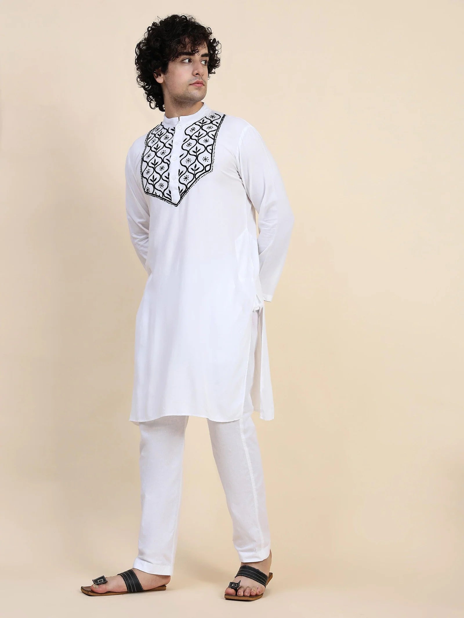 Men's Chikankari Kurta in Rayon Cotton - White
