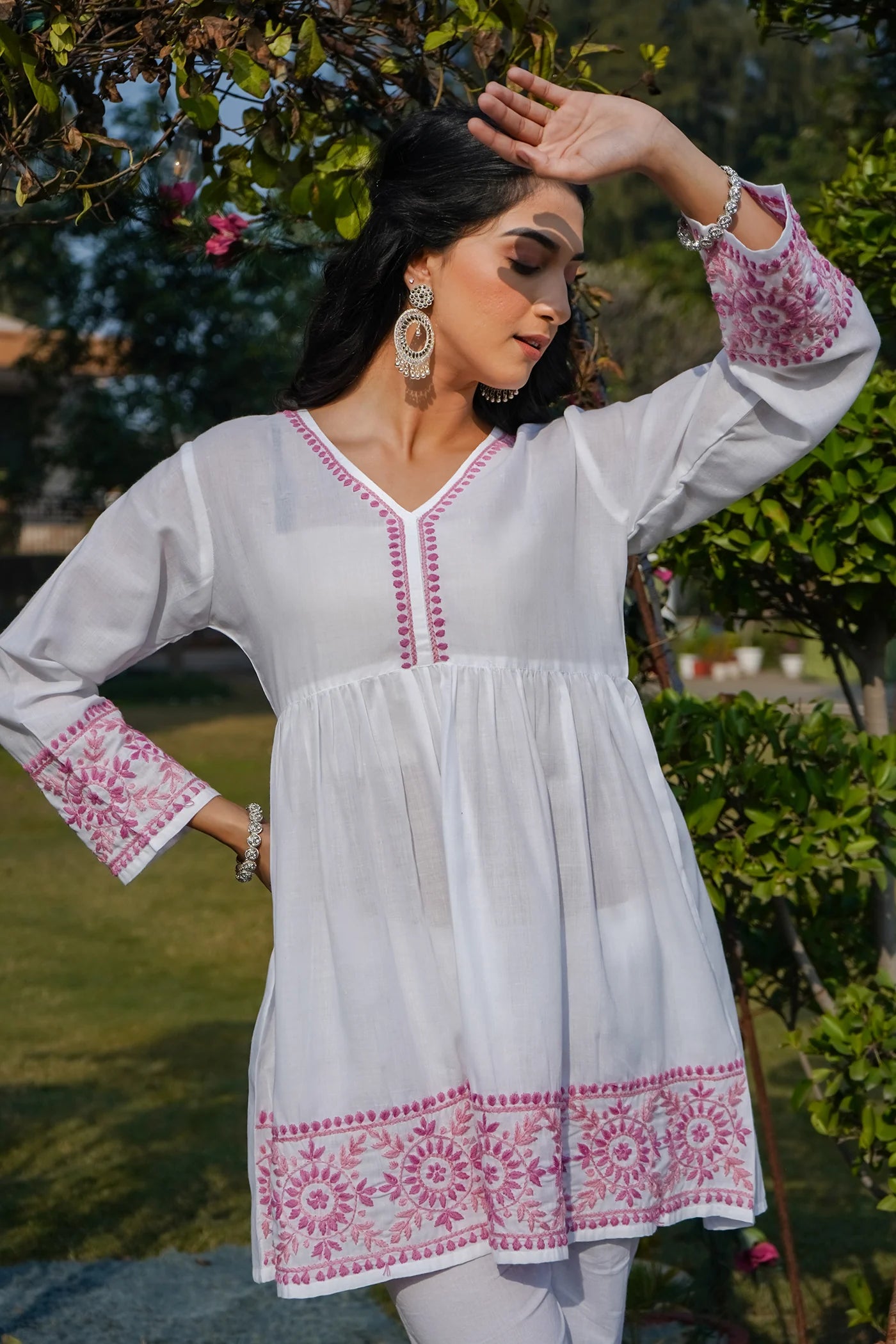 Cotton Chikankari Short Kurta in White