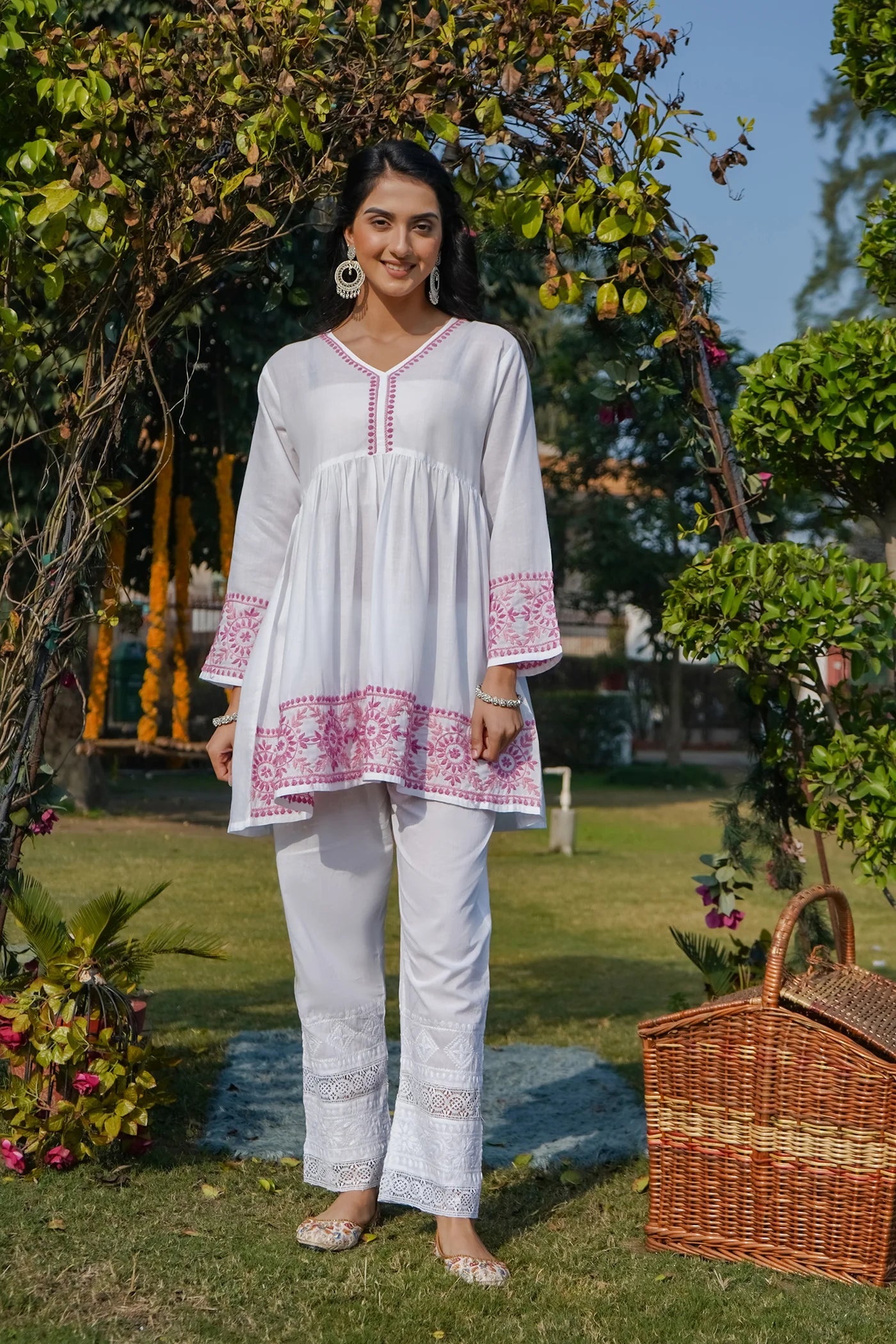 Cotton Chikankari Short Kurta in White