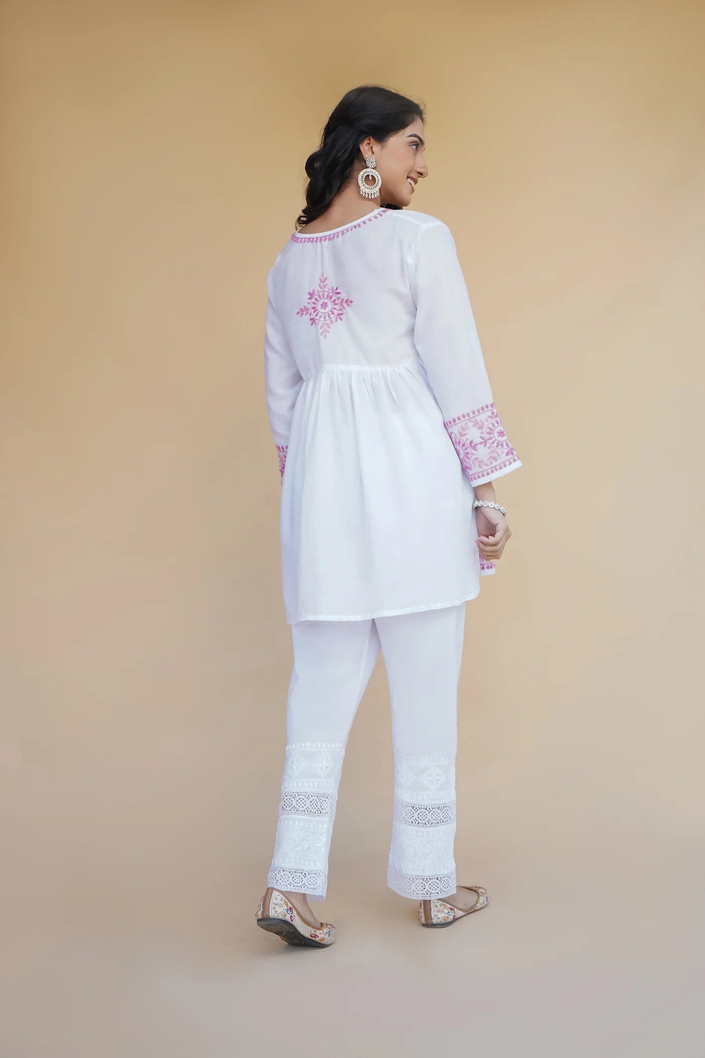 Cotton Chikankari Short Kurta in White