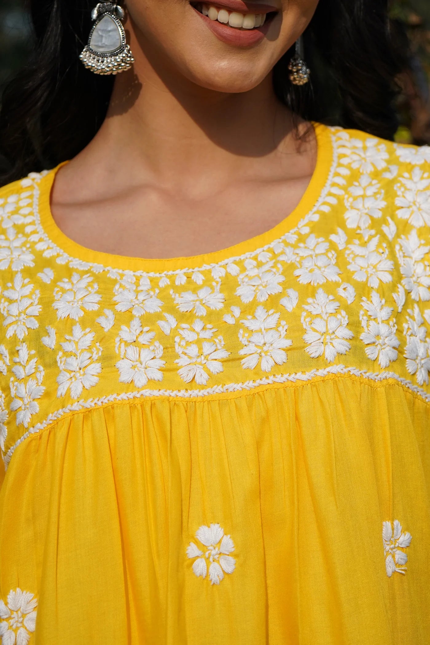 Cotton Chikankari Short Kurta in Yellow