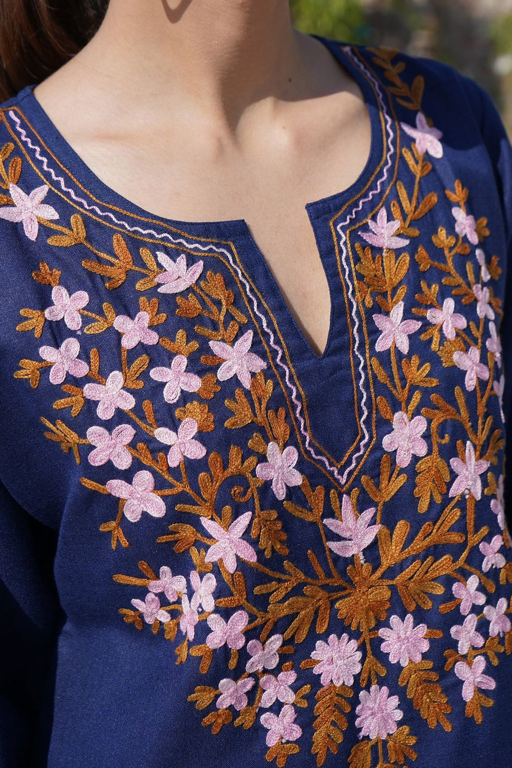 Kashmiri Aari Work Cotton Kurta – Royal Blue