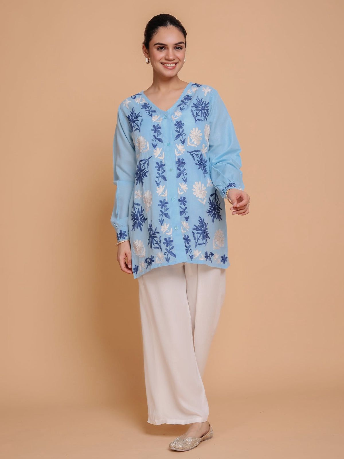 Falak Kashmiri Shirt Style - Sky Blue